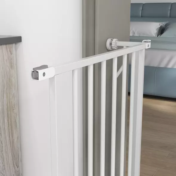 PawHut Extra Wide Dog Gate, with Door Pressure, for Doorways, Hallways, Staircases - White - 8