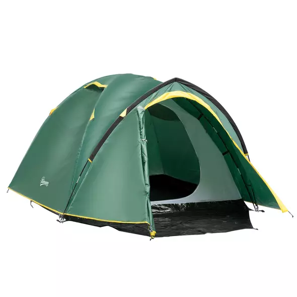 Outsunny Dome Tent for 2 Person Camping Tent with Large Windows, Waterproof Green and Yellow - 1