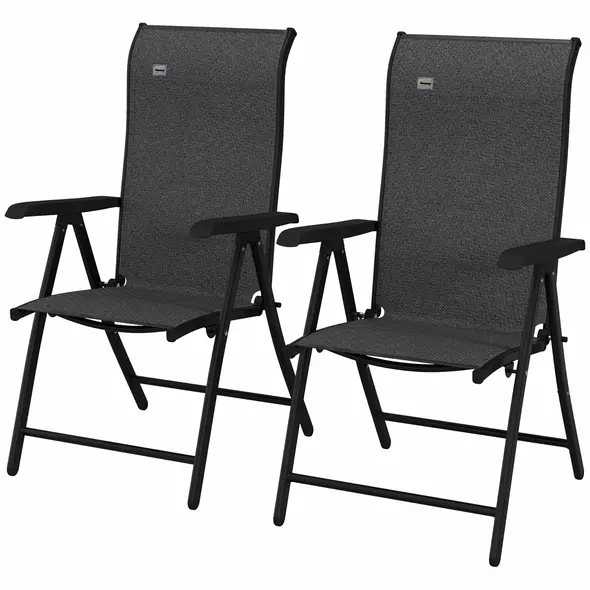 Outsunny Set of Two Folding Garden Chairs, with Seven-Position Adjustable Backs - Grey - 10