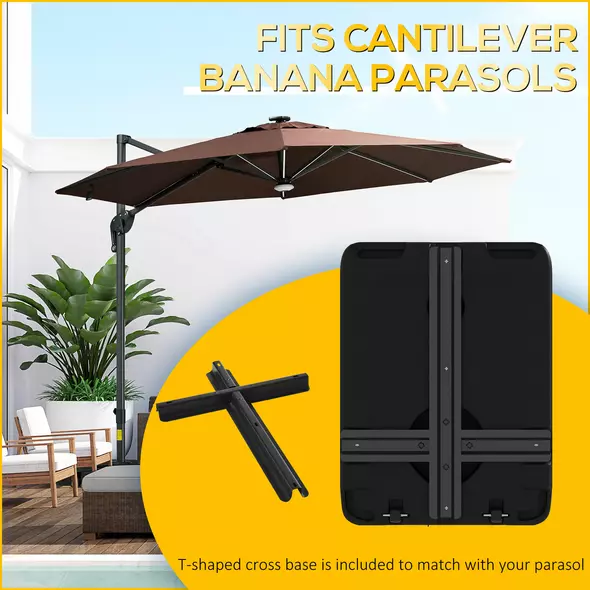 Outsunny Heavy Duty Parasol Base Plastic Umbrella Stand for Cantilever Banana Parasol with Wheels, Water and Sand Filled - 4