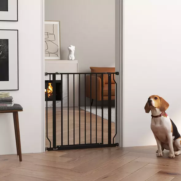 PawHut Extra Wide Dog Gate, with Door Pressure, for Doorways, Hallways, Staircases - Black - 2