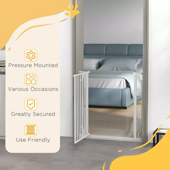 PawHut Extra Wide Dog Gate, with Door Pressure, for Doorways, Hallways, Staircases - White - 6