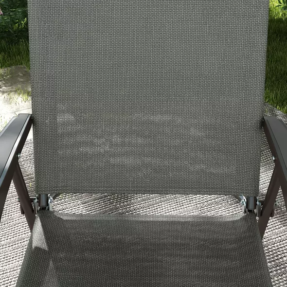 Outsunny Set of Two Folding Garden Chairs, with Fabric Mesh Seats - Dark Grey - 9