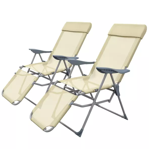 Outsunny Set of Two Sun Loungers, with Five-Position Adjustable Backs - Beige - 1