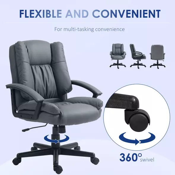HOMCOM Office Chair, Computer Desk Chair, Mid Back Executive Chair with Adjustable Height and Swivel Rolling Wheels for Home Study, Dark Grey - 6