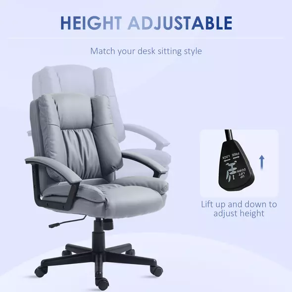 HOMCOM Office Chair, Computer Desk Chair, Mid Back Executive Chair with Adjustable Height and Swivel Rolling Wheels for Home Study, Light Grey - 4