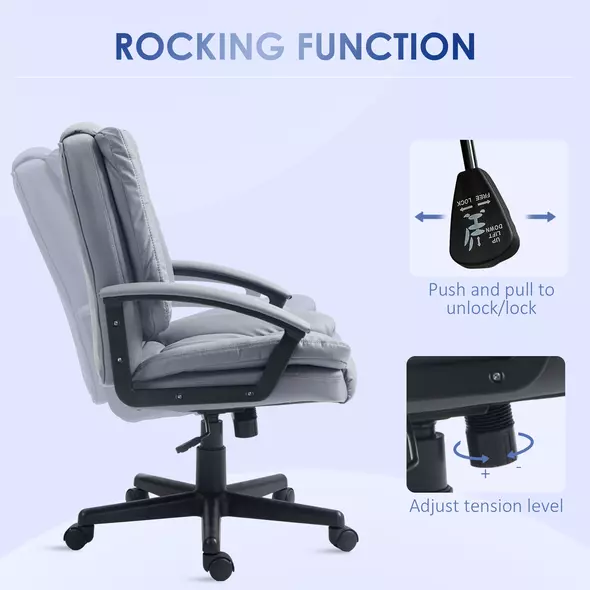 HOMCOM Office Chair, Computer Desk Chair, Mid Back Executive Chair with Adjustable Height and Swivel Rolling Wheels for Home Study, Light Grey - 5