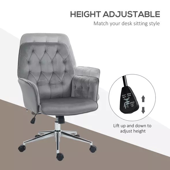 Vinsetto Linen Computer Chair with Armrest, Modern Swivel Chair with Adjustable Height, Dark Grey - 4