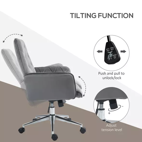 Vinsetto Linen Computer Chair with Armrest, Modern Swivel Chair with Adjustable Height, Dark Grey - 5