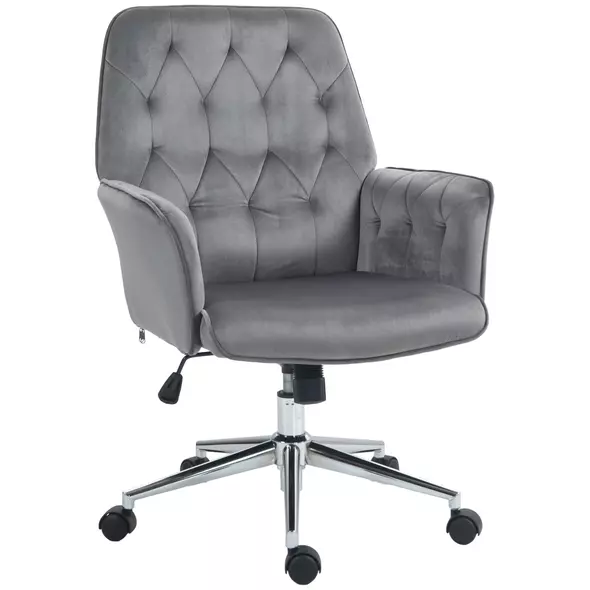 Vinsetto Linen Computer Chair with Armrest, Modern Swivel Chair with Adjustable Height, Dark Grey - 1