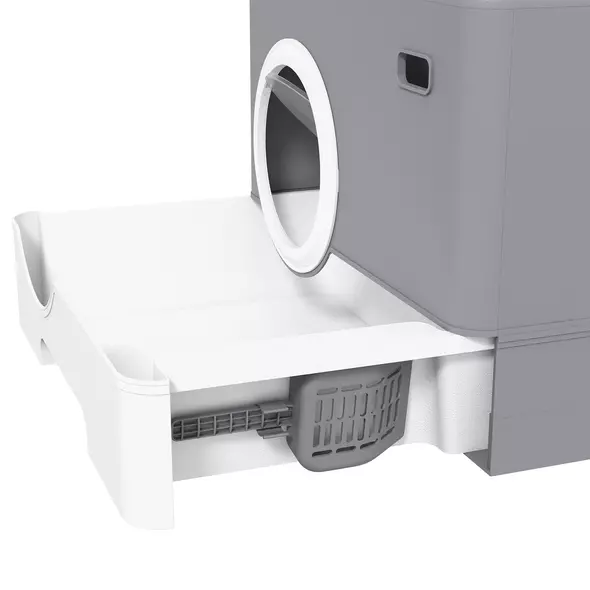 PawHut Enclosed Cat Litter Box, with Lid, Front Entry, Top Exit, Pull-Out Tray, Scoop - Grey - 9