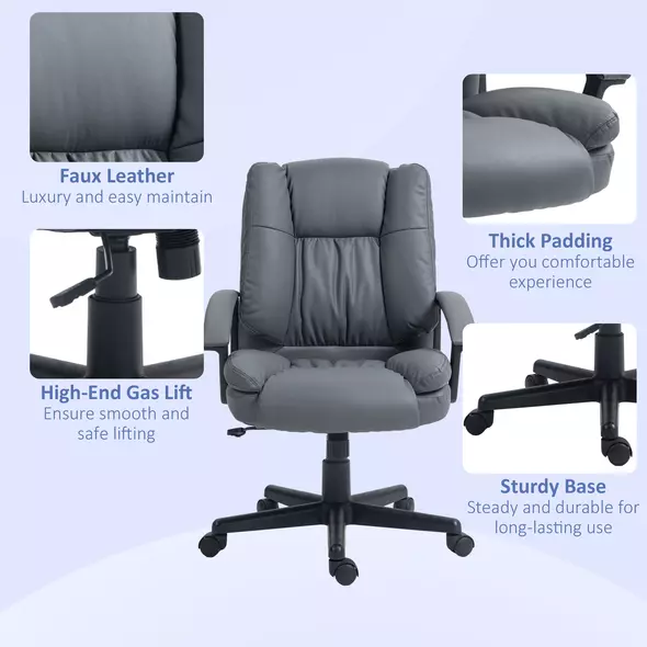 HOMCOM Office Chair, Computer Desk Chair, Mid Back Executive Chair with Adjustable Height and Swivel Rolling Wheels for Home Study, Dark Grey - 7