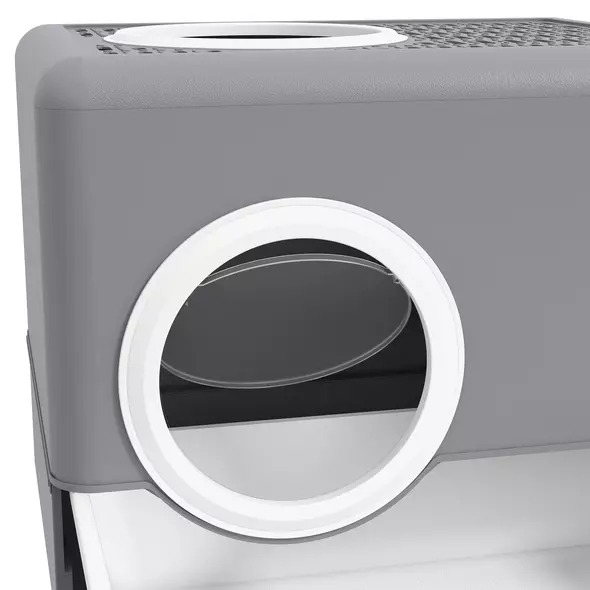PawHut Enclosed Cat Litter Box, with Lid, Front Entry, Top Exit, Pull-Out Tray, Scoop - Grey - 8