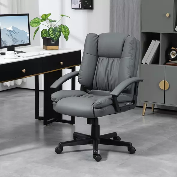 HOMCOM Office Chair, Computer Desk Chair, Mid Back Executive Chair with Adjustable Height and Swivel Rolling Wheels for Home Study, Dark Grey - 2