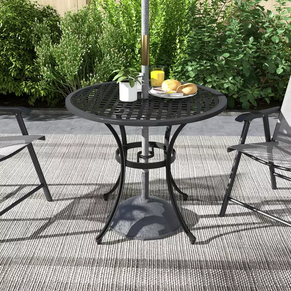 Outsunny Round Aluminium Table, with ⌀50mm Parasol Hole - 7