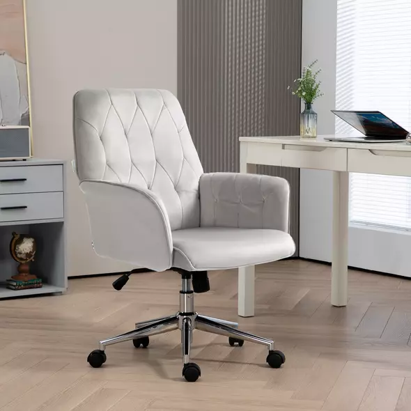 Vinsetto Linen Computer Chair with Armrest, Modern Swivel Chair with Adjustable Height, Light Grey - 2