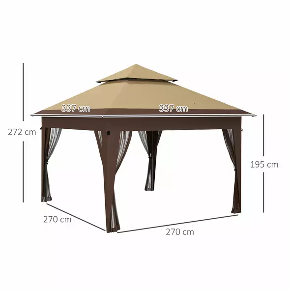 Outsunny 3 x 3(m) Pop Up Gazebo with Mosquito Netting, 1 Person Easy up Marquee Party Tent with 1-Button Push, Double Roof, Carry Bag, Sandbags, Height Adjustable Instant Shelter, Khaki - 3