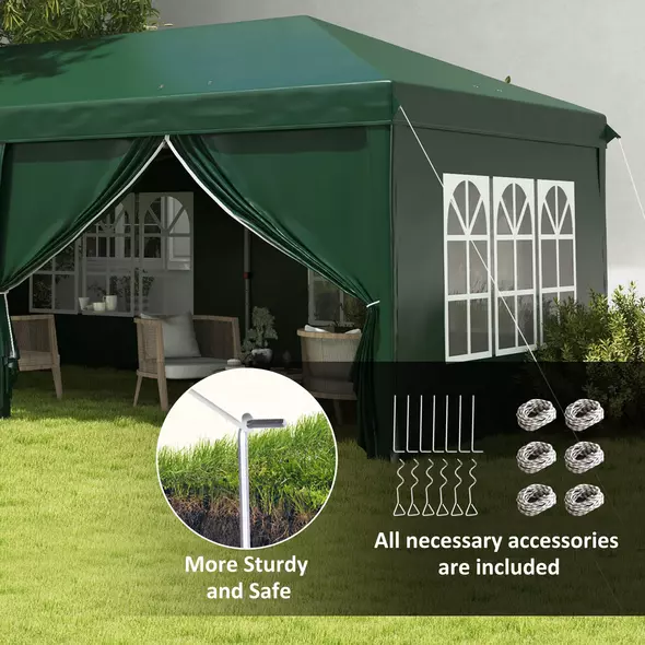 Outsunny 3 x 6m Pop-Up Gazebo, with Curtain Walls and Windows - Dark Green - 6