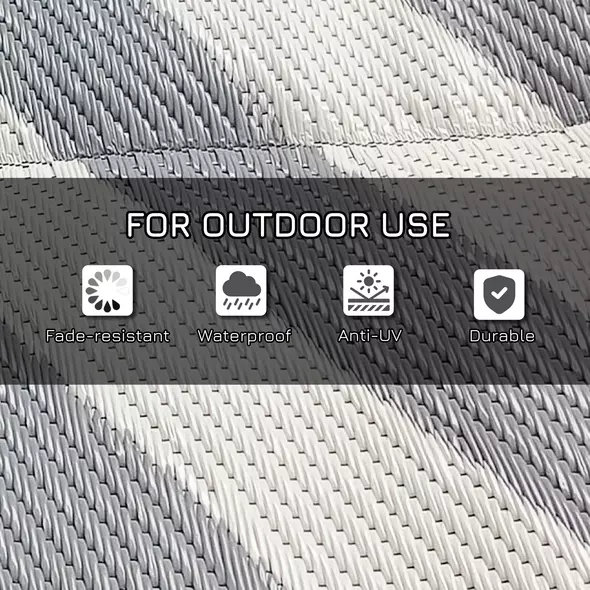 Outsunny Plastic Straw Reversible RV Outdoor Rug with Carry Bag, 182 x 274cm, Grey and Cream - 6