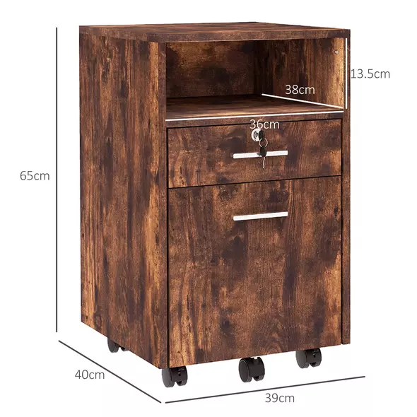 Vinsetto Lockable Two-Drawer Filing Cabinet, with Wheels - Wood-Effect - 3