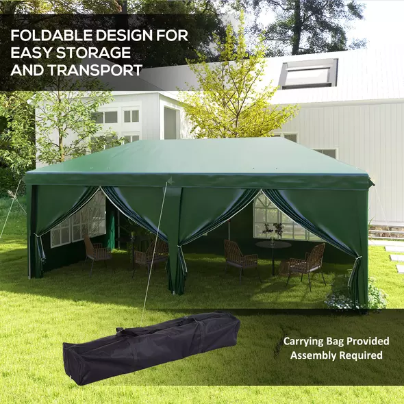 Outsunny 3 x 6m Pop-Up Gazebo, with Curtain Walls and Windows - Dark Green - 5