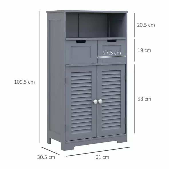 kleankin Three-Part Bathroom Storage Unit, with Shelf, Drawers & Cupboard - Grey - 3