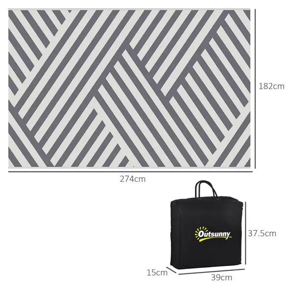 Outsunny Plastic Straw Reversible RV Outdoor Rug with Carry Bag, 182 x 274cm, Grey and Cream - 3
