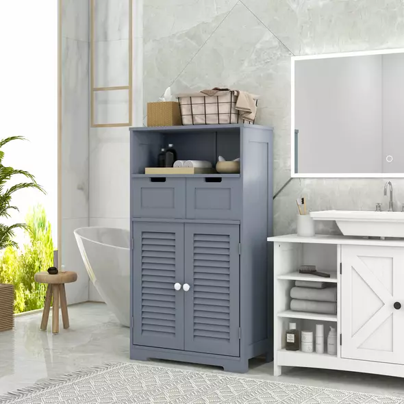 kleankin Three-Part Bathroom Storage Unit, with Shelf, Drawers & Cupboard - Grey - 2