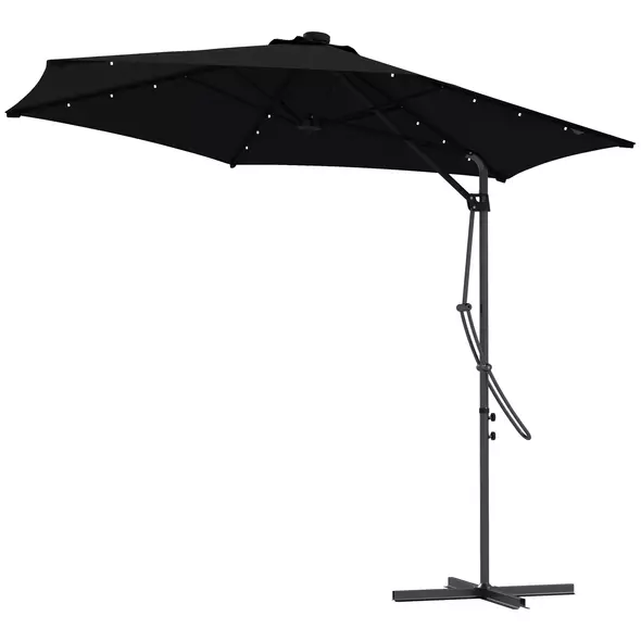 Outsunny 3(m) Solar LED Cantilever Parasol - Black - 1
