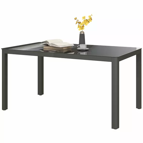Outsunny 150cm x 88cm Aluminium Table, with Glass Tabletop - Grey - 1