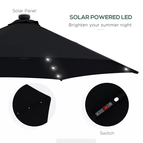 Outsunny 3(m) Solar LED Cantilever Parasol - Black - 5