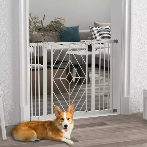 PawHut Pressure Fit Stair Gate Dog Gate w/ Auto Closing Door, Double Locking, Easy Installation, for 74-100cm Openings - White - 2
