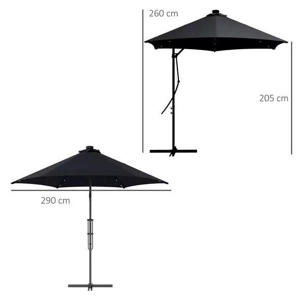 Outsunny 3(m) Solar LED Cantilever Parasol - Black - 3