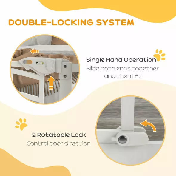 PawHut Pressure Fit Stair Gate, Dog Gate w/ Small Cat Door, Auto Closing System, Double Locking Openings, 74-80cm - White - 5