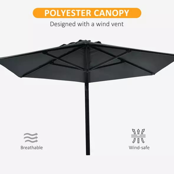 Outsunny 2.5m Wall Mounted Parasol, Hand to Push Outdoor Patio Umbrella with 180 Degree Rotatable Canopy for Porch, Deck, Garden, 250 cm, Dark Grey - 6