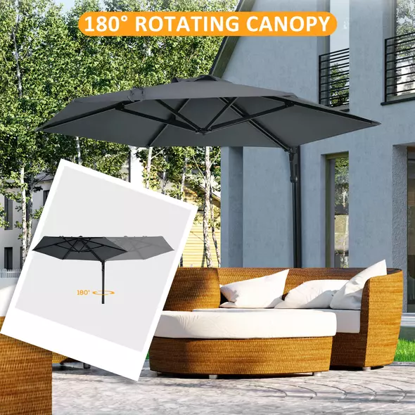 Outsunny 2.5m Wall Mounted Parasol, Hand to Push Outdoor Patio Umbrella with 180 Degree Rotatable Canopy for Porch, Deck, Garden, 250 cm, Dark Grey - 4