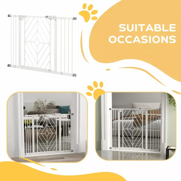 PawHut Pressure Fit Stair Gate Dog Gate w/ Auto Closing Door, Double Locking, Easy Installation, for 74-100cm Openings - White - 8