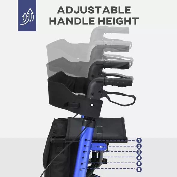 HOMCOM Portable Rollator Walker with 6 Adjustable Height and Dual Brakes for travel and Dailt Use, Blue - 7