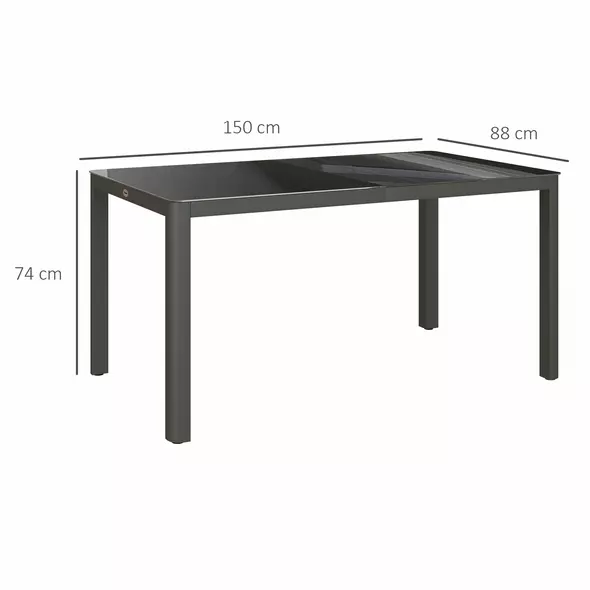Outsunny 150cm x 88cm Aluminium Table, with Glass Tabletop - Grey - 3