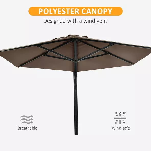 Outsunny 2.5m Wall Mounted Parasol, Hand to Push Outdoor Patio Umbrella with 180 Degree Rotatable Canopy for Porch, Deck, Garden, 250 cm, Khaki - 6