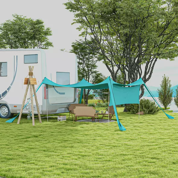 Outsunny Beach Tent Event Shelter with Detachable Sidewall and Carry Bag, for Camping, Trips, Fishing, Picnics, Sky Blue - 2