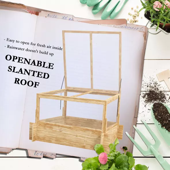Outsunny 2-In-1 Wooden Greenhouse Planter Box - Natural - 6