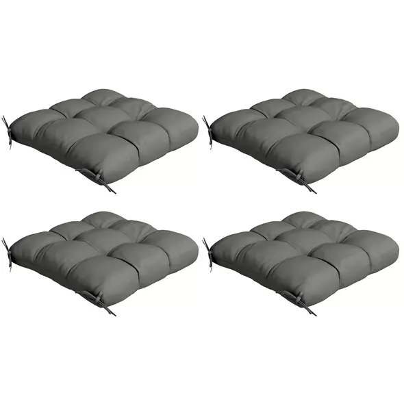 Outsunny 4-Piece Seat Cushion Pillows Replacement, Patio Chair Cushions Set with Ties for Indoor Outdoor, Charcoal Grey - 1