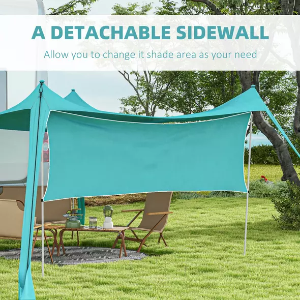 Outsunny Beach Tent Event Shelter with Detachable Sidewall and Carry Bag, for Camping, Trips, Fishing, Picnics, Sky Blue - 6