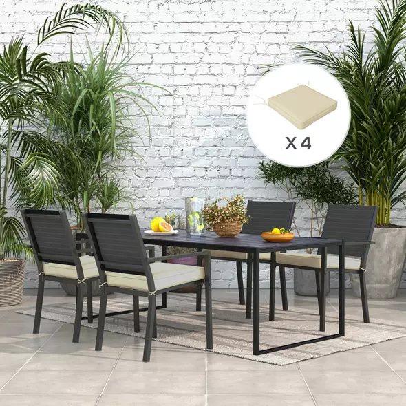 Outsunny 4-Piece Seat Cushions Pillow Replacement, Patio Chair Cushions Set with Ties for Indoor Outdoor, Beige - 2