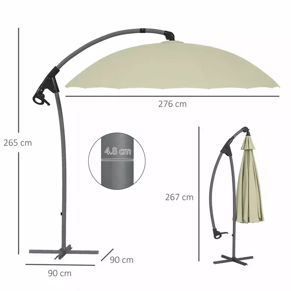 Outsunny 2.7m Cantilever Parasol, with Cross Base - Beige - 3