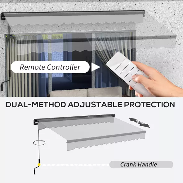 Outsunny 2.5 x 3.5m Aluminium Frame Electric Awning, with Remote - Light Grey - 4