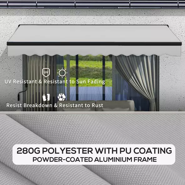 Outsunny 2.5 x 3.5m Aluminium Frame Electric Awning, with Remote - Light Grey - 6