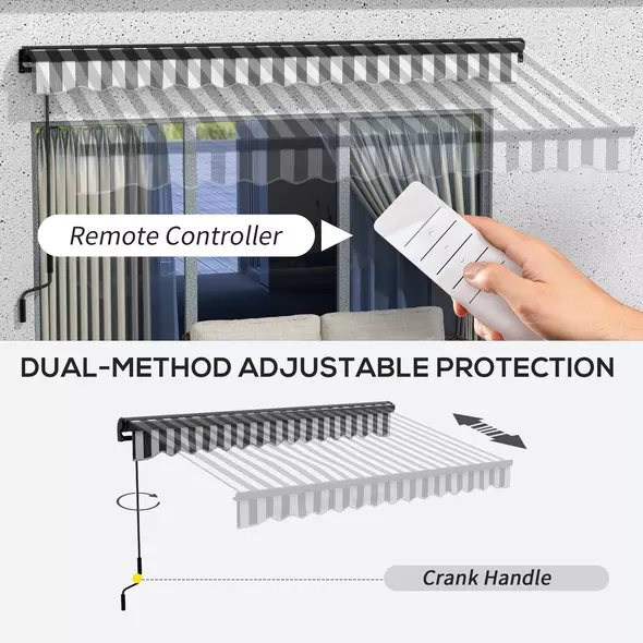 Outsunny 2.5 x 3.5m Aluminium Frame Electric Awning, with Remote - Grey/White - 4