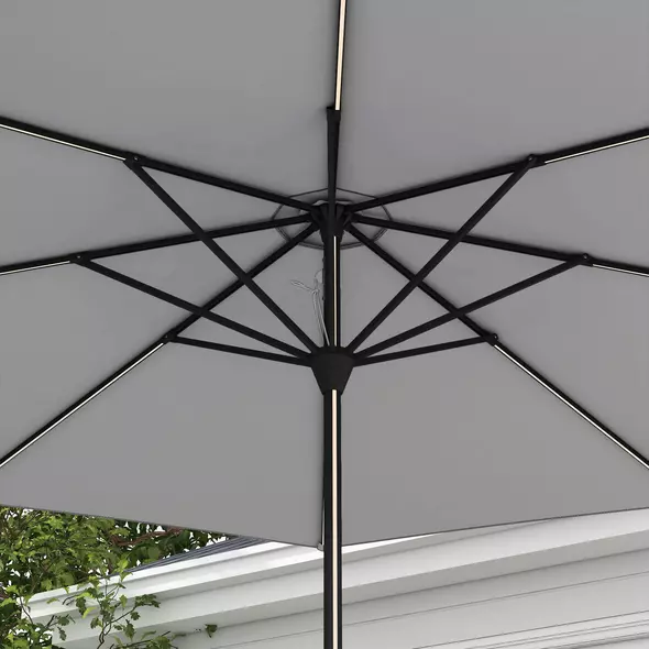 Outsunny 2.65m Garden Parasol, with LED Lights - Light Grey - 8